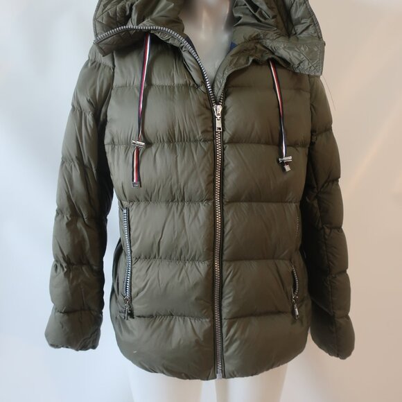 Womens Tommy Hilfiger Green Hooded Down Packable Jacket L - Picture 2 of 9